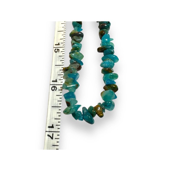 Gorgeous Vintage Agate Raw Stone Necklace Blue Turquoise Boho Bohemian Native - Picture 5 of 5